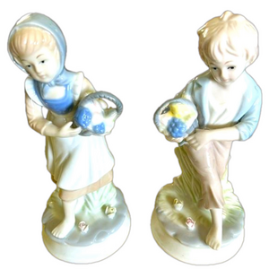 Porcelain Ladies Holding Baskets Pair
